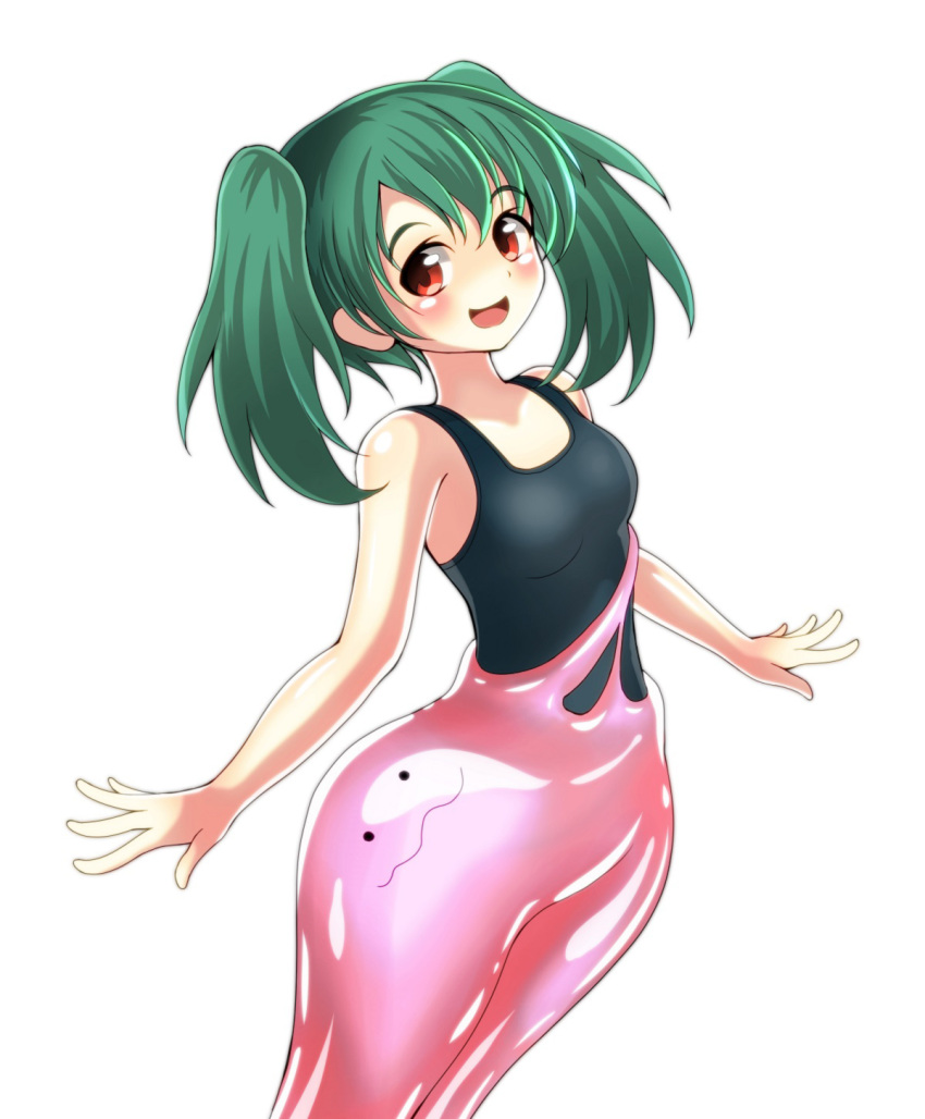 1girl, :d, bangs, black_shirt, blush, creatures_(company), ditto, game_freak