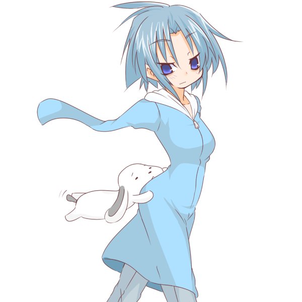 1girl, amputee, animal, bangs, blue_dress, blue_hair, blush, breasts