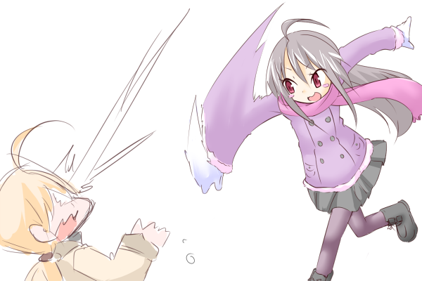 2girls, :d, afterimage, ahoge, bangs, black_footwear, blonde_hair, blush_stickers