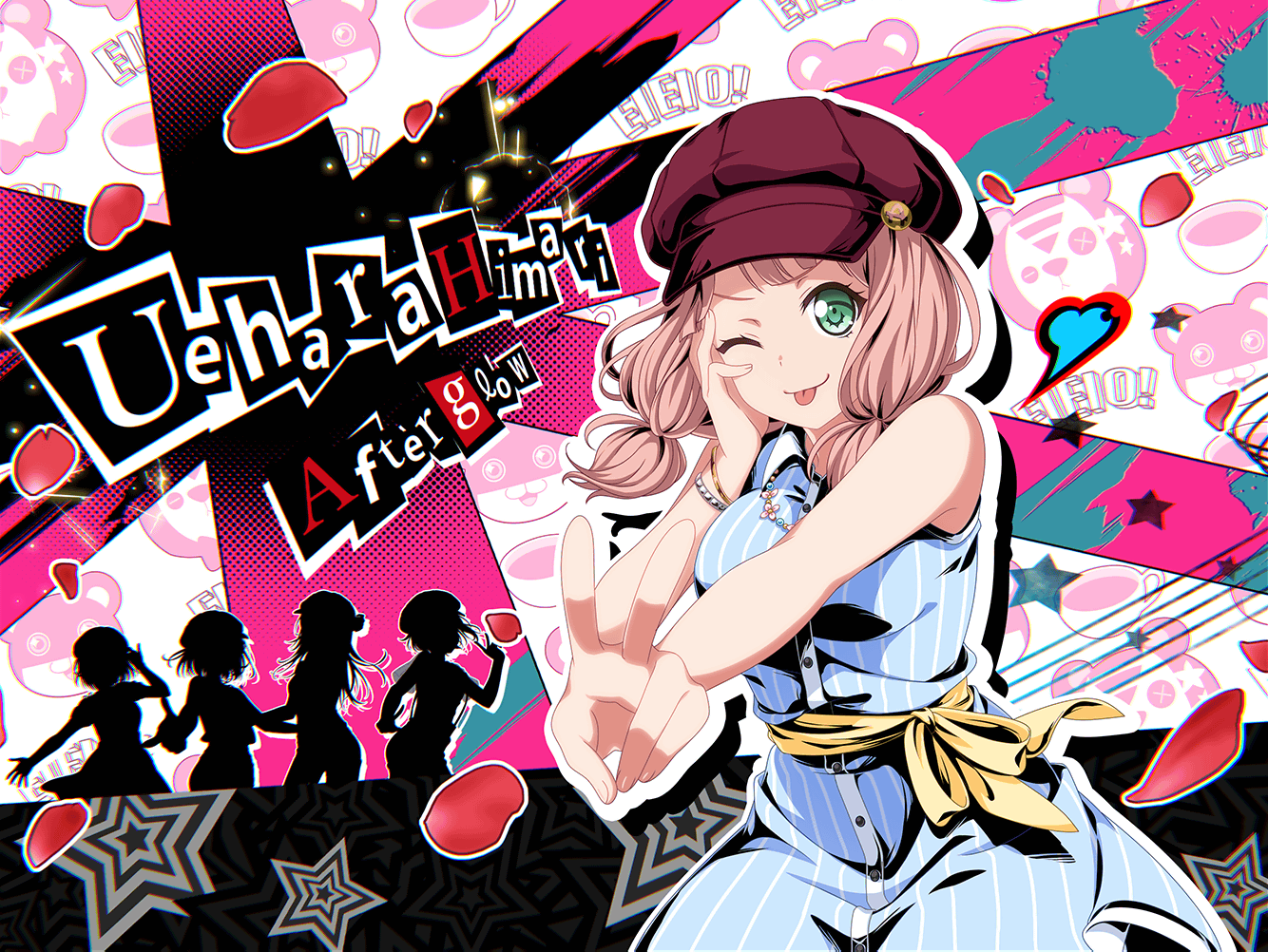 5girls, afterglow_(bang_dream!), bang_dream!, blush, dress, english_text, green_eyes, heart