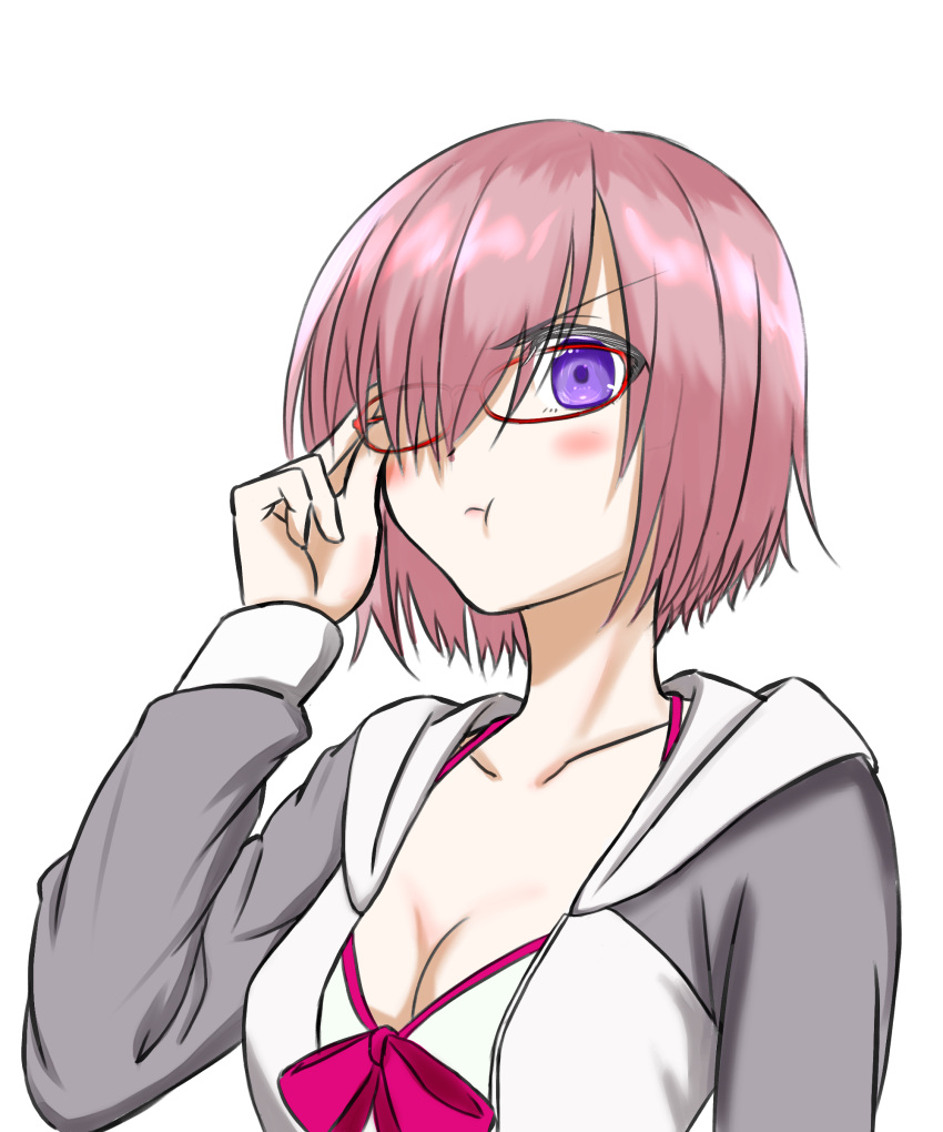 absurdres, blush, breasts, cleavage, collarbone, eyebrows_visible_through_hair, eyewear_visible_through_hair, fate/grand_order