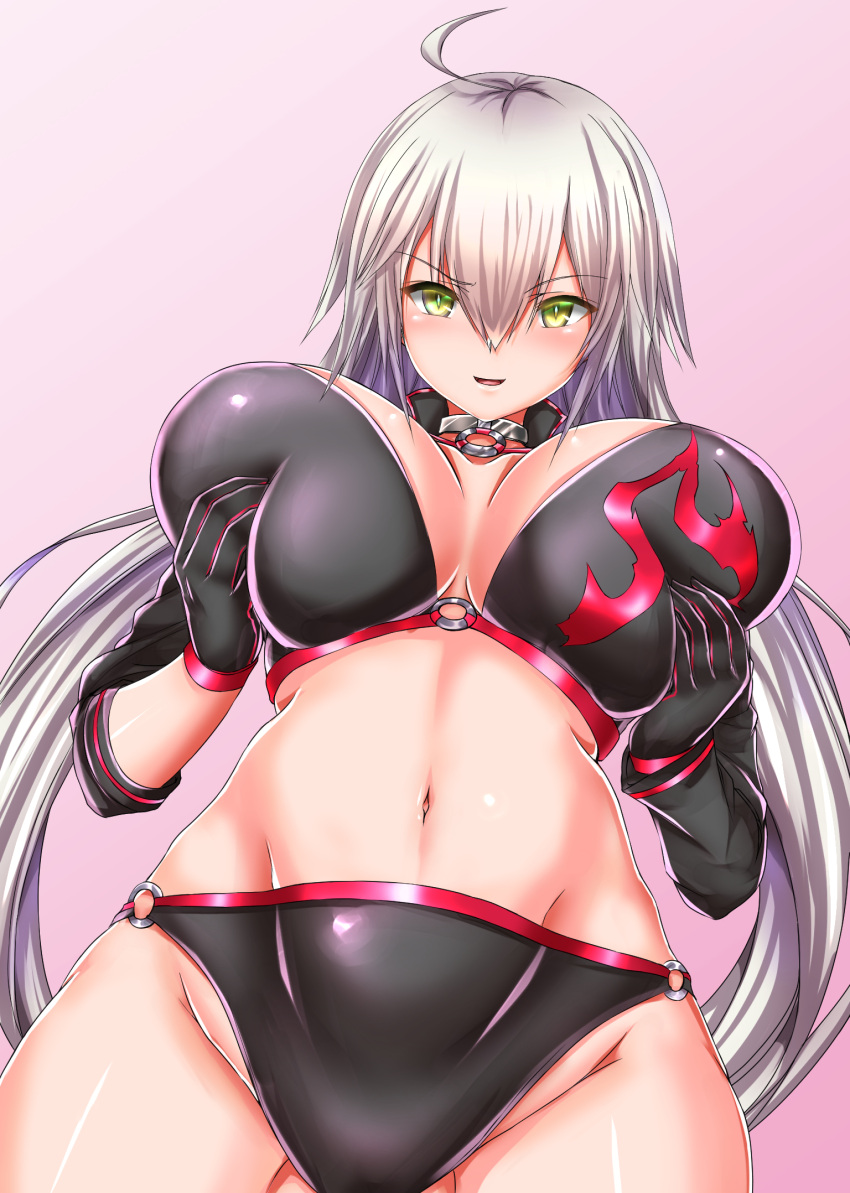 1girl, ahoge, ally_(eden154), bikini, black_bikini, black_hair, breast_hold, breasts