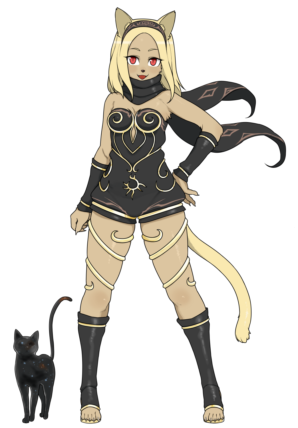 1girl, :d, animal, animal_ears, arm_warmers, bare_shoulders, black_cat, black_hairband
