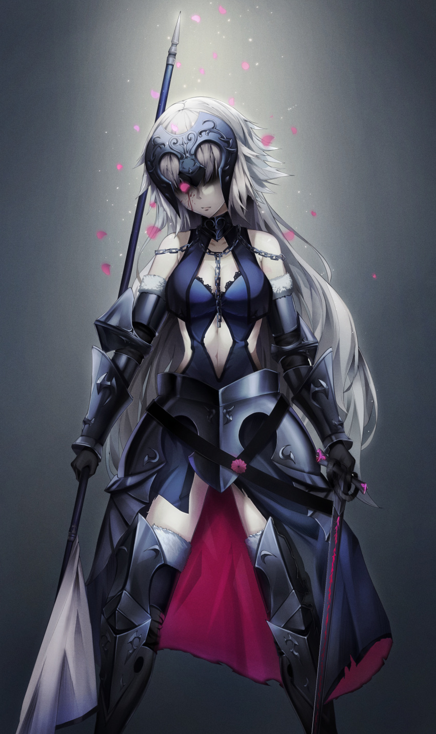 1girl, absurdres, armor, armored_boots, armored_dress, black_gloves, black_legwear, blood