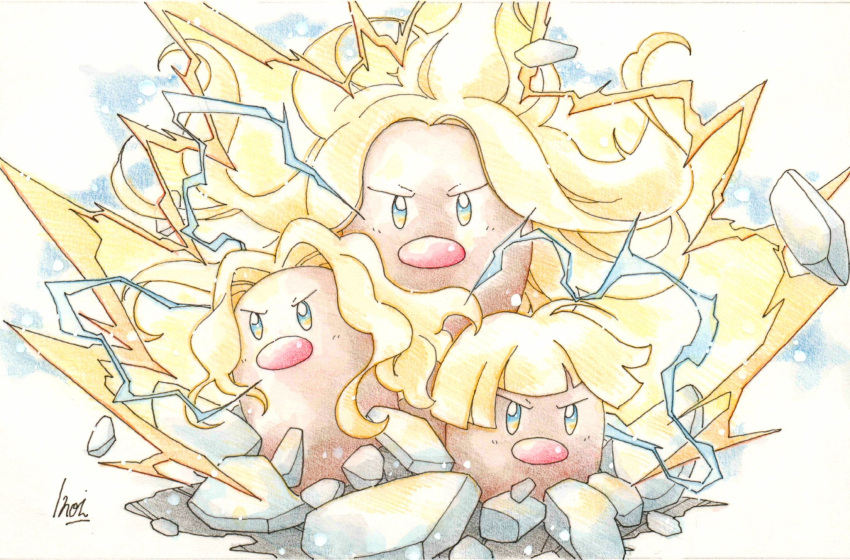 alolan_dugtrio, aura, blonde_hair, creatures_(company), game_freak, gen_7_pokemon, highres, inori_(pokemoart)