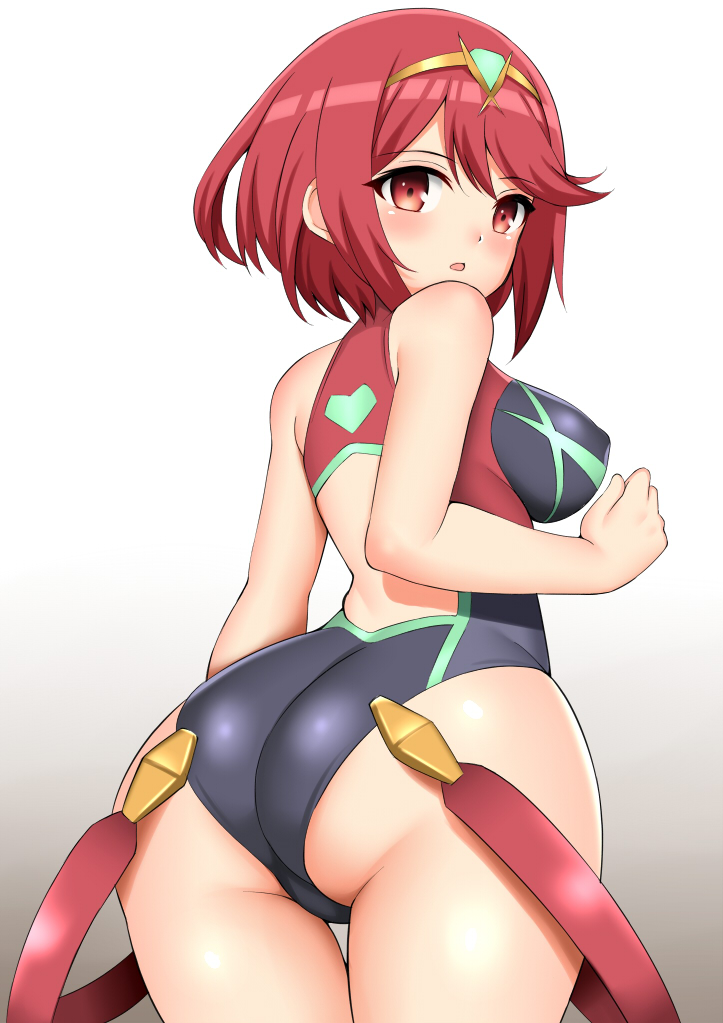 1girl, ass, bare_arms, bare_shoulders, black_swimsuit, blush, breasts, casual_one-piece_swimsuit