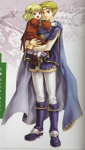 1boy, 1girl, blonde_hair, cape, child, dress, fire_emblem, fire_emblem:_rekka_no_ken