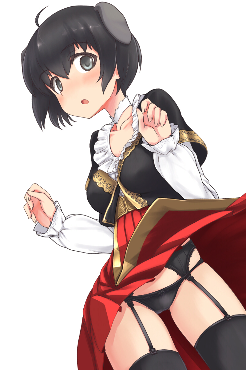 1girl, :o, a9b_(louis814), ahoge, animal_ears, ass_visible_through_thighs, bangs, black_eyes