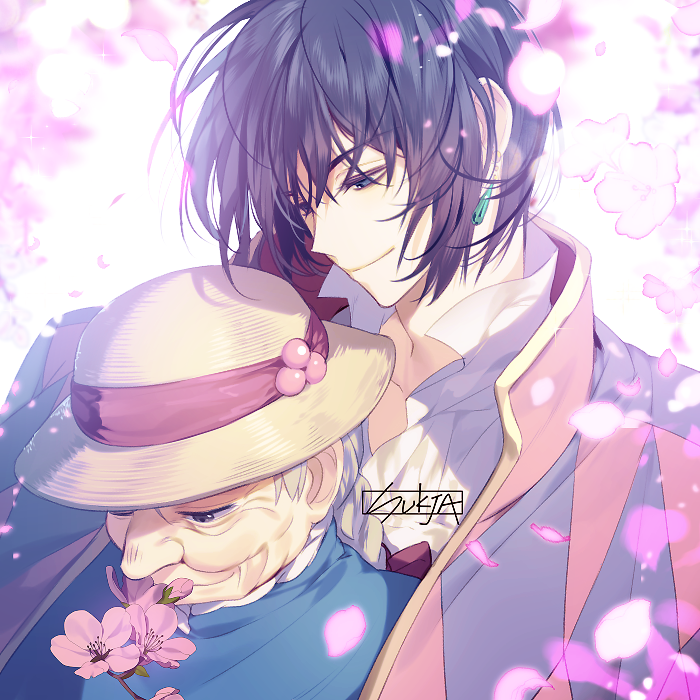 1boy, 1girl, artist_name, black_eyes, black_hair, blurry, braid, cape