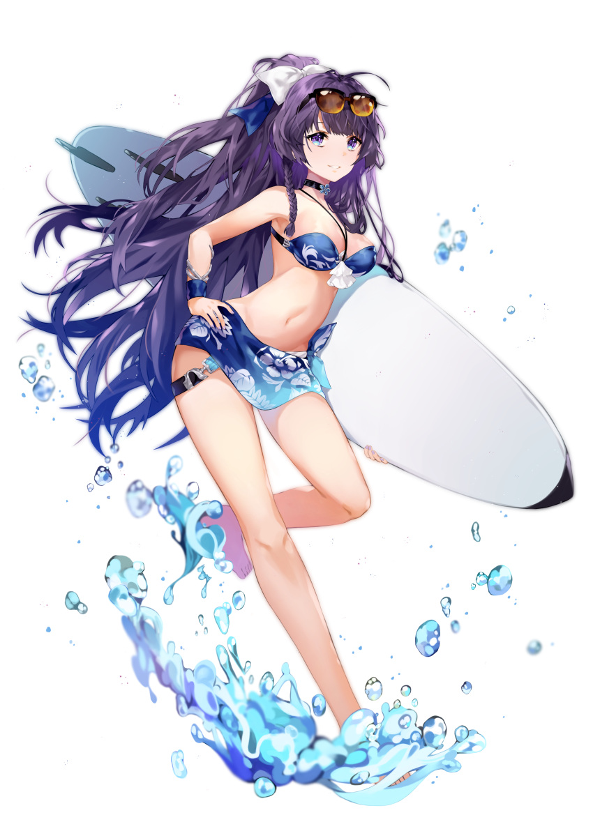 1girl, absurdres, ahoge, bangs, barefoot, benghuai_xueyuan, bikini, black_choker