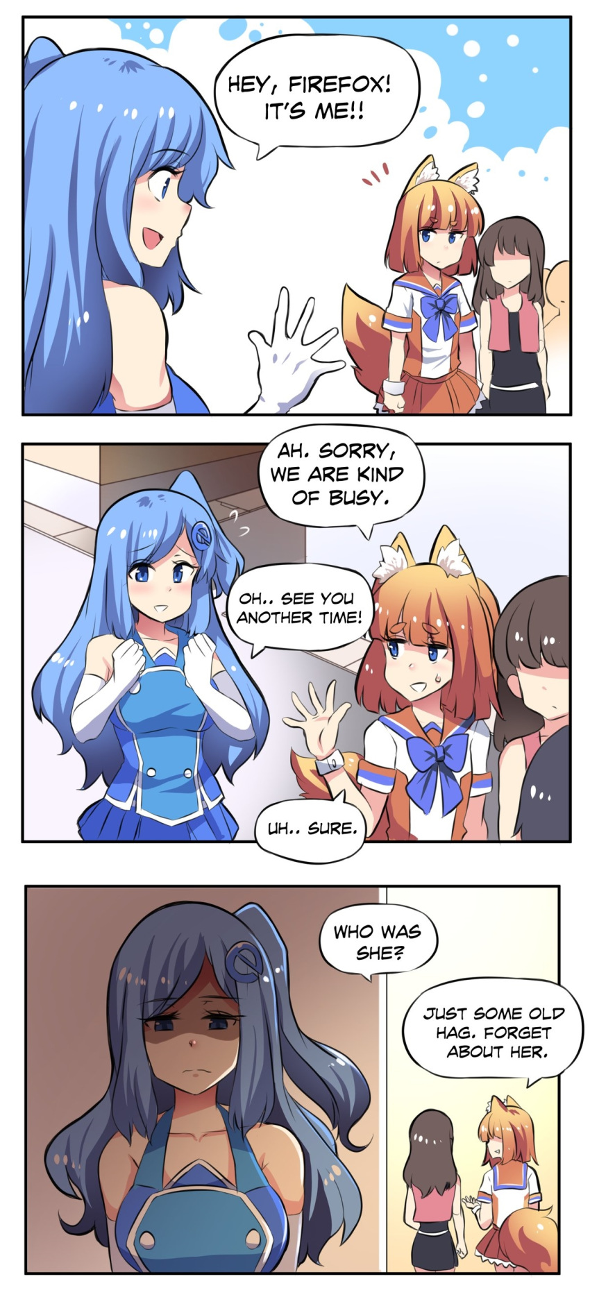 3girls, 3koma, absurdres, animal_ears, bangs, blue_eyes, blue_hair, breasts
