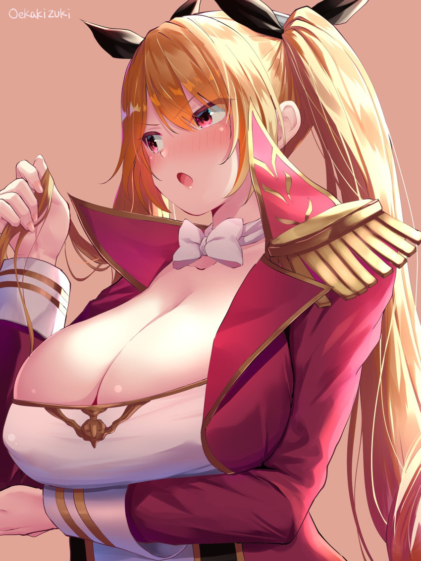 1girl, azur_lane, bangs, bare_shoulders, black_ribbon, blonde_hair, blush, bow