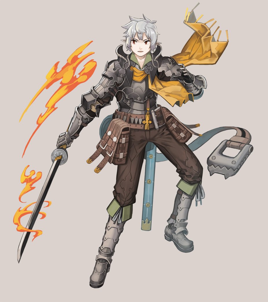 1boy, bag, belt, boots, breastplate, brown_pants, commentary_request, copyright_request