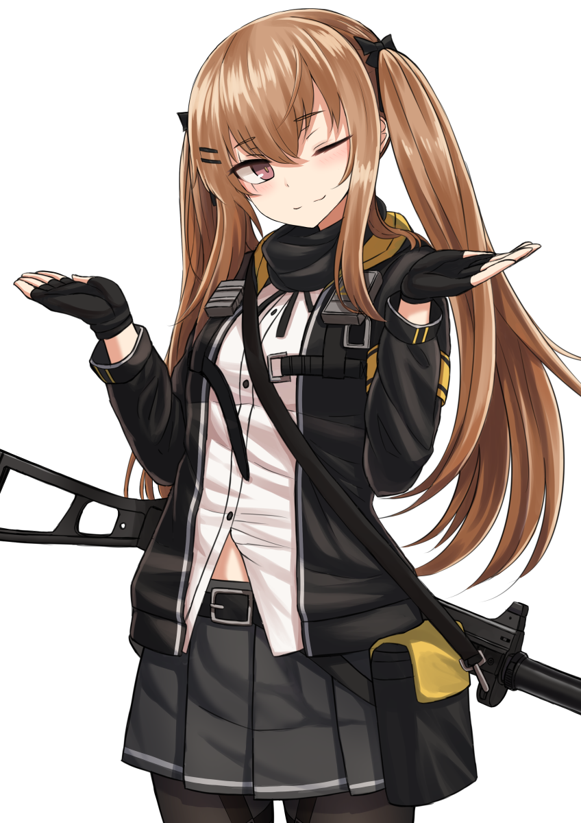 1girl, armband, bangs, black_bow, black_gloves, black_jacket, black_skirt, blush