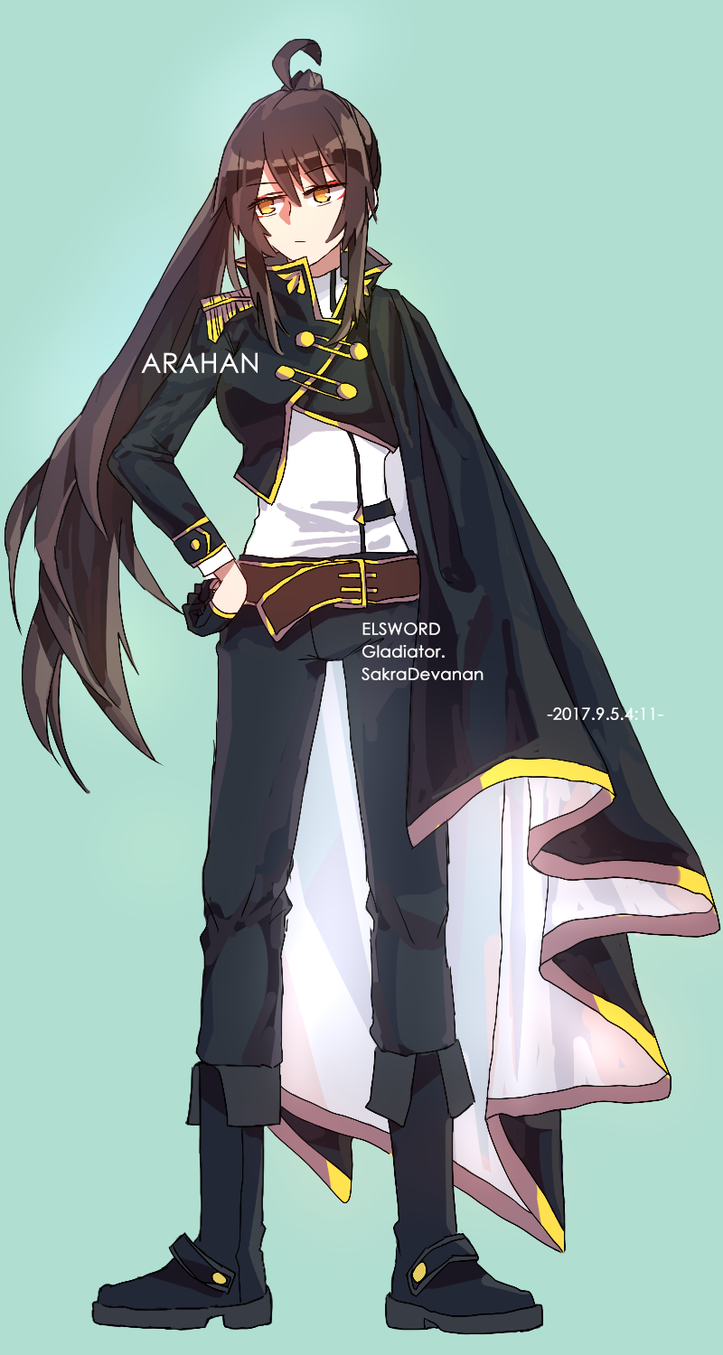 ahoge, aqua_background, ara_han, black_hair, cloak, elsword, eyebrows_visible_through_hair, frown