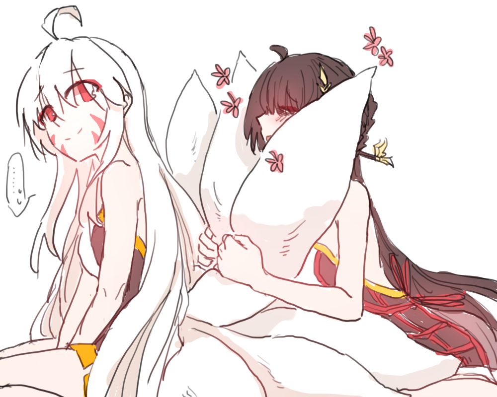 2girls, ahoge, ara_han, black_hair, blush, closed_eyes, elsword, eun_(elsword)