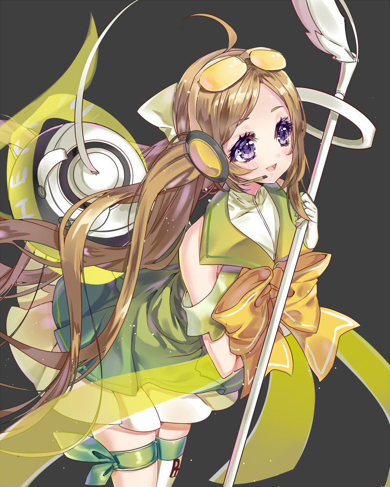 1girl, :d, ahoge, bangs, blush, bow, brown_hair, character_request
