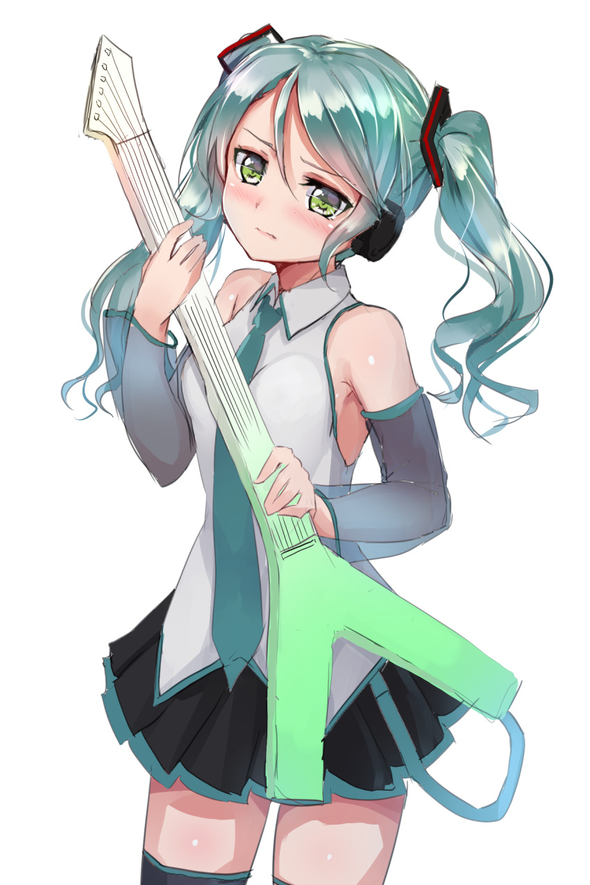 1girl, alternate_hairstyle, aqua_hair, aqua_neckwear, bang_dream!, black_skirt, blush, collared_shirt