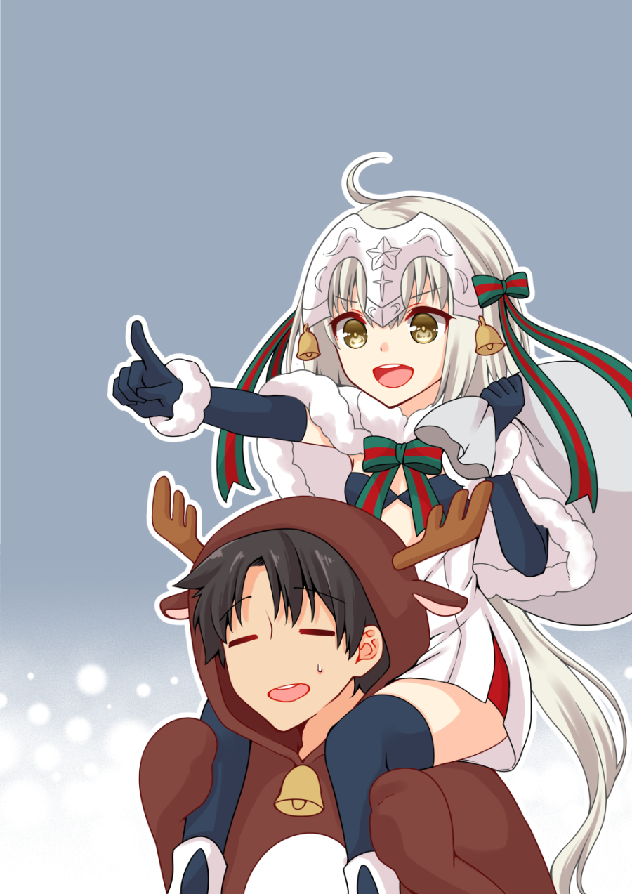 ahoge, animal_costume, asazuki_norito, bell, black_gloves, black_hair, bow, capelet