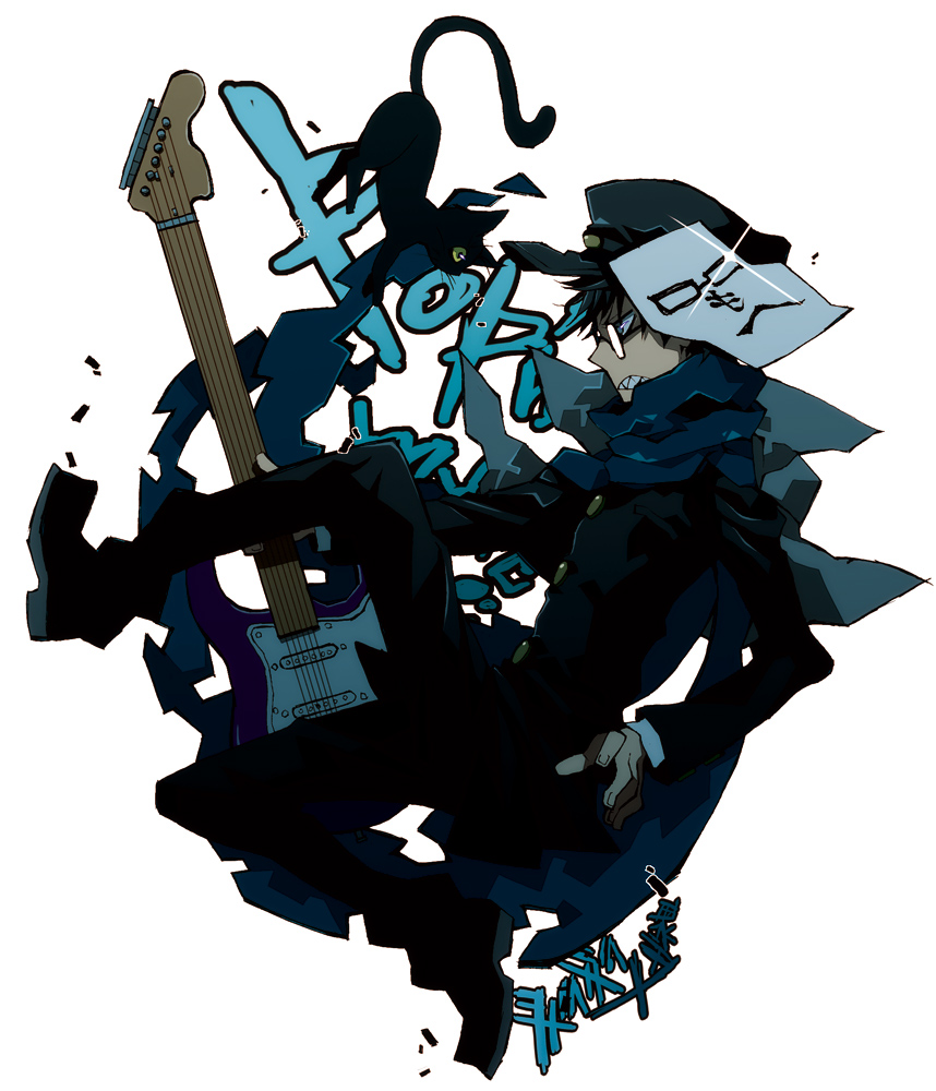cat, gakuran, glasses, guitar, hat, instrument, male, nakaji