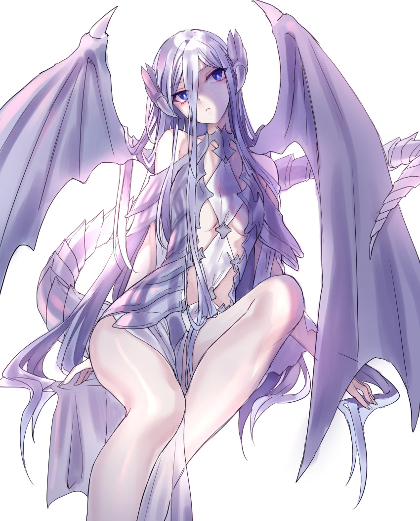 1girl, blue-eyes_white_dragon, breasts, bright_pupils, closed_mouth, dragon_girl, dragon_horns, dragon_tail