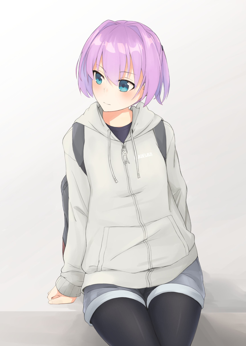 1girl, absurdres, alternate_costume, backpack, bag, black_legwear, black_shirt, blue_eyes