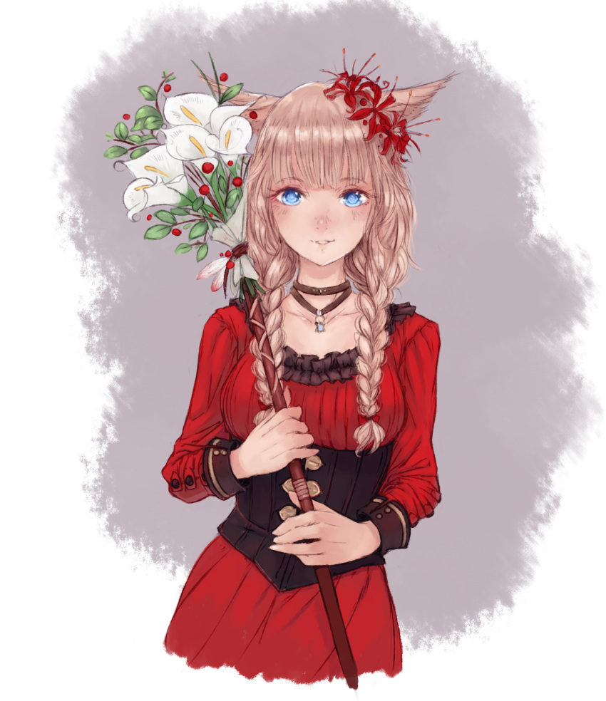 1girl, absurdres, animal_ears, blonde_hair, blue_eyes, braid, cat_ears, choker