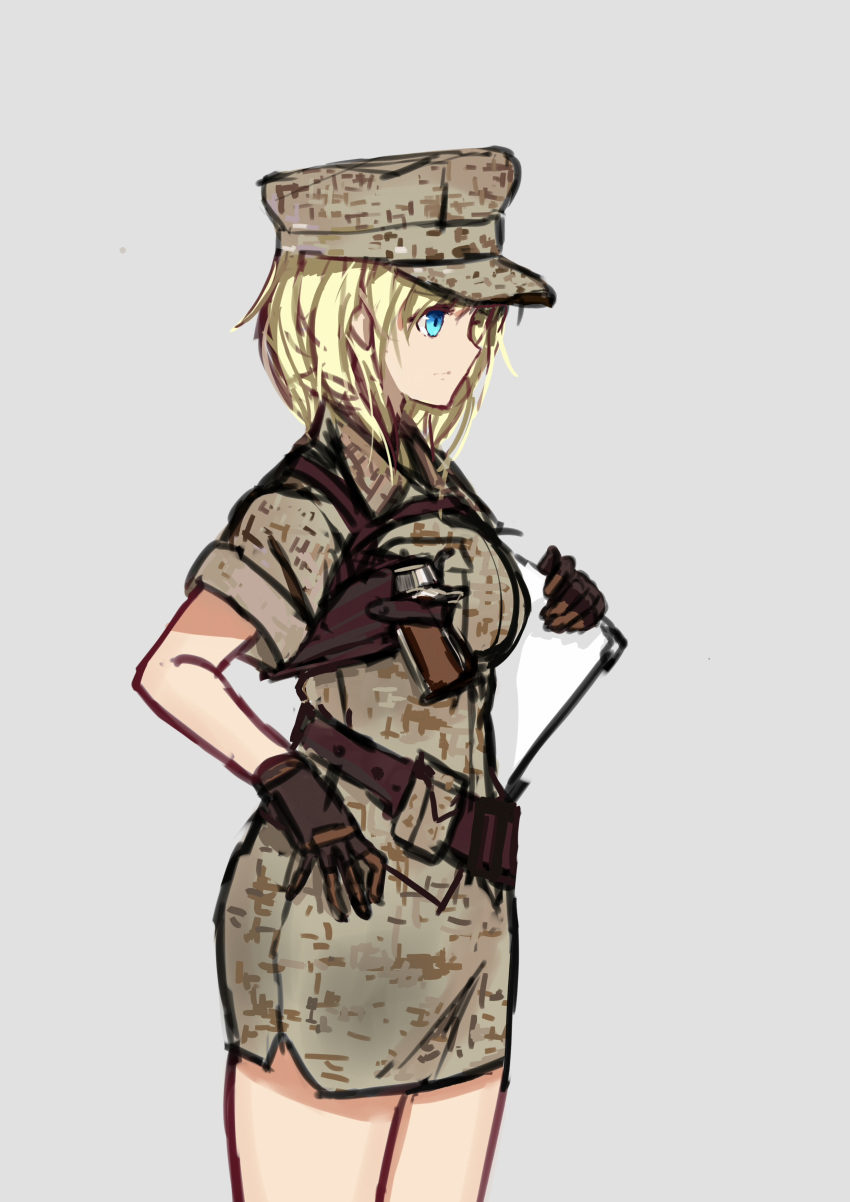 absurdres, artist_request, belt, blonde_hair, blue_eyes, camouflage, desert_pattern, digital_camouflage