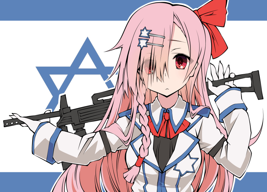1girl, absurdres, arm_strap, bangs, blush, bow, braid, breasts