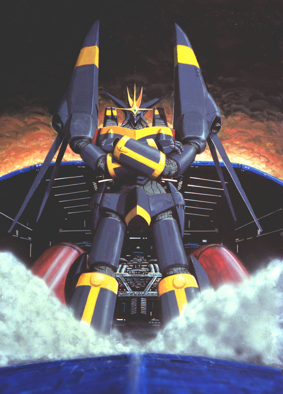 crossed_arms, gunbuster, gunbuster_(robot), highres, mecha, oldschool, smoke, taganer