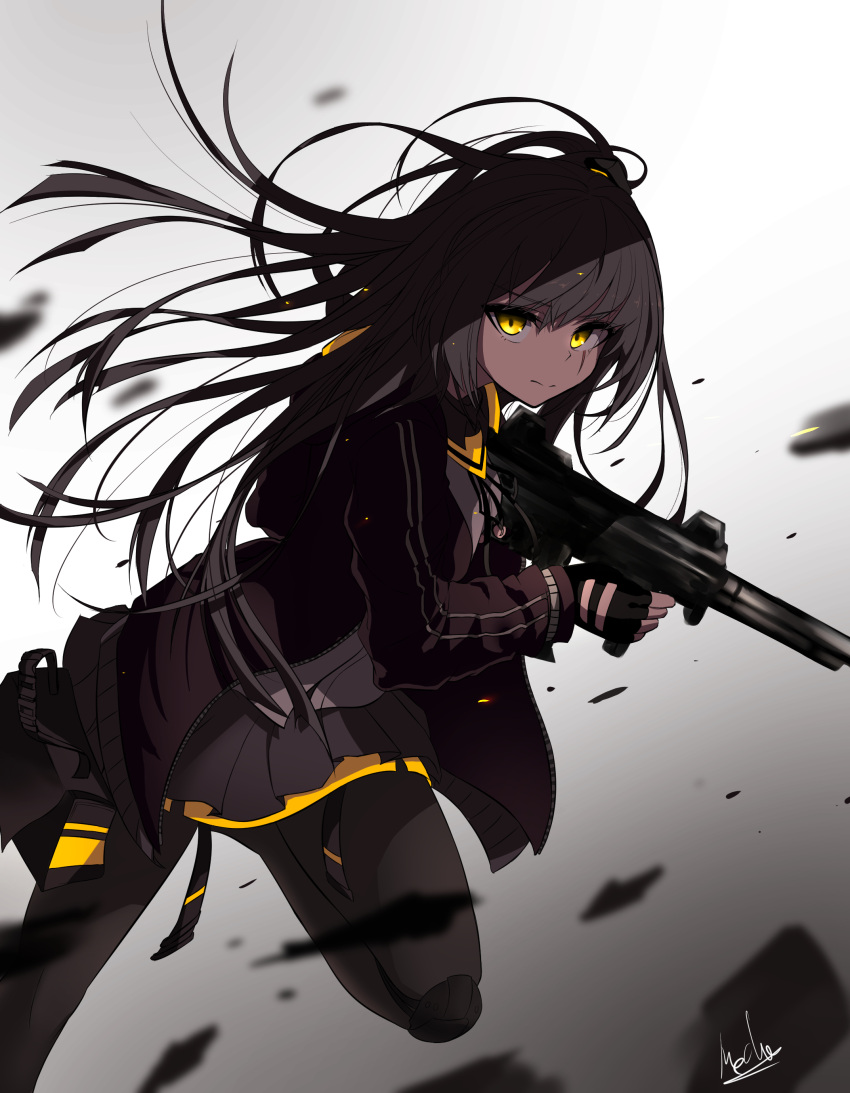 1girl, absurdres, alswp5806, bangs, black_gloves, blurry, blurry_foreground, brown_hair