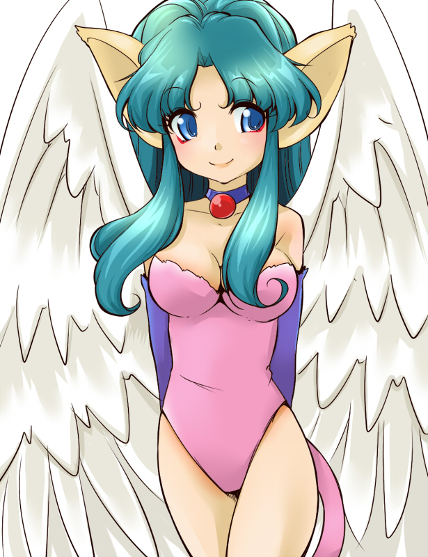 1girl, animal_ears, bangs, blue_eyes, breasts, choker, cleavage, closed_mouth