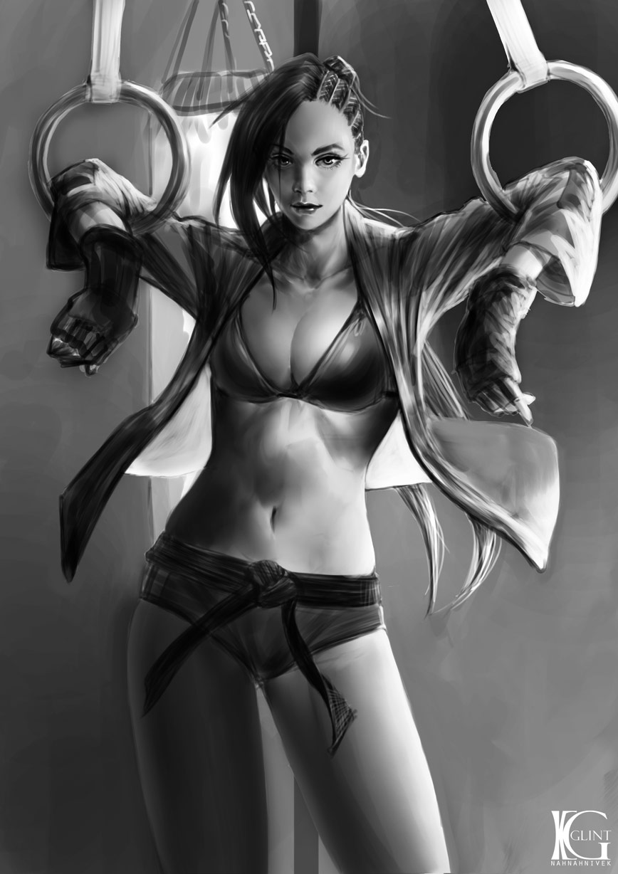 1girl, alternate_costume, alternate_hairstyle, asymmetrical_hair, belt, bikini_top, breasts, cleavage