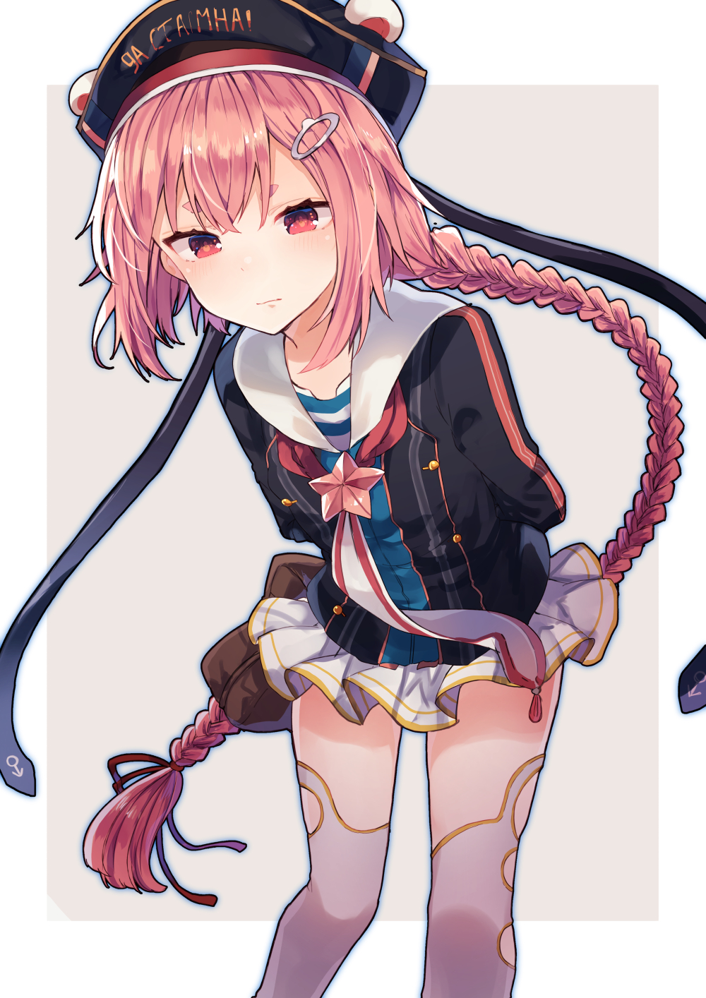 1girl, animal_ears, animal_hat, arms_behind_back, bangs, bear_ears, bear_hat, black_hat
