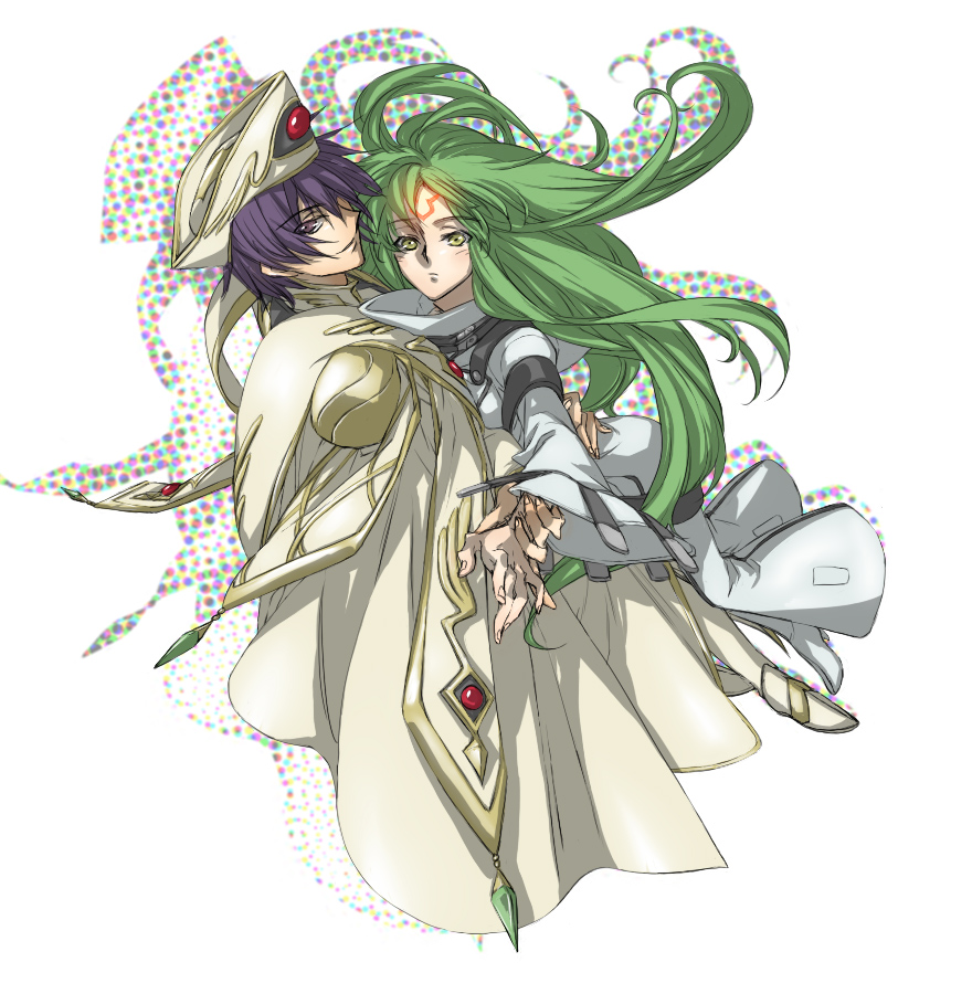 1girl, boots, c.c., cc, code_geass, couple, green_hair, hat