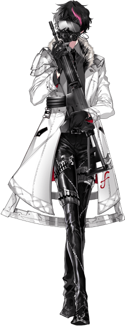 black_footwear, black_gloves, black_hair, f_(senjuushi), futaba_hazuki, gas_mask, gloves, gun