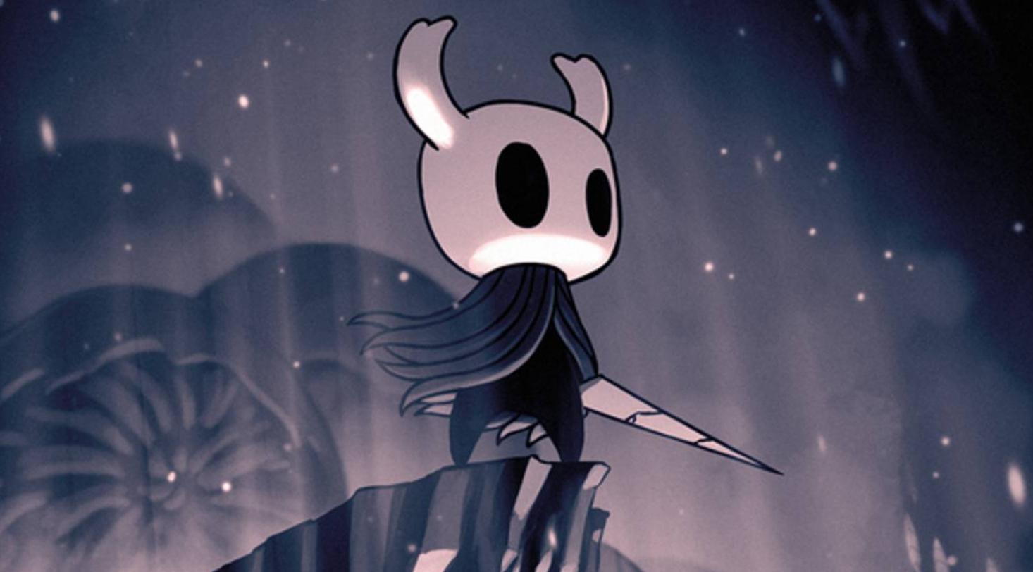 blade, bug, cloak, hollow_eyes, hollow_knight, night, night_sky, official_art, sky, white_helmet