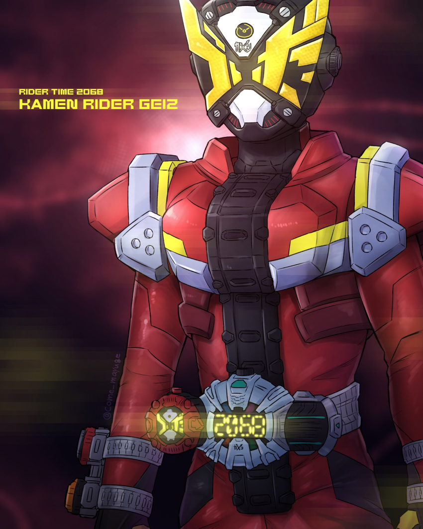 1boy, armor, artist_name, belt, breastplate, character_name, come_mayuge, elbow_pads