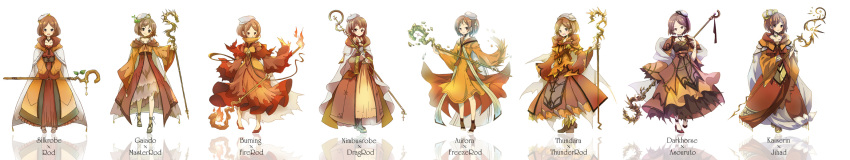 1girl, :d, anastasia_(bahamut_lagoon), bahamut_lagoon, bangs, boots, brown_dress, brown_footwear
