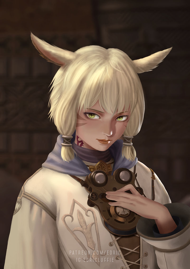 1girl, animal_ears, blonde_hair, dark_skin, facial_mark, fantasy, final, final_fantasy