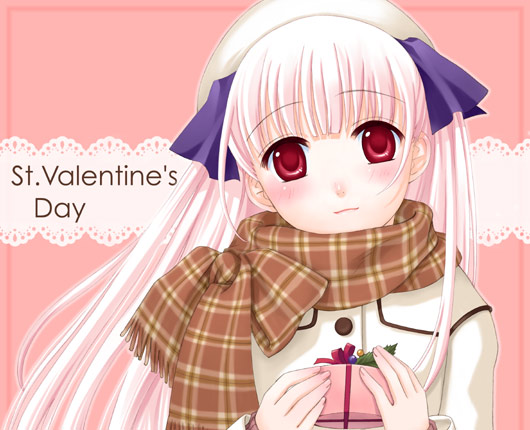 blush, coat, gift, ginta, long_hair, misonogi_sakurako, pink_hair, red_eyes