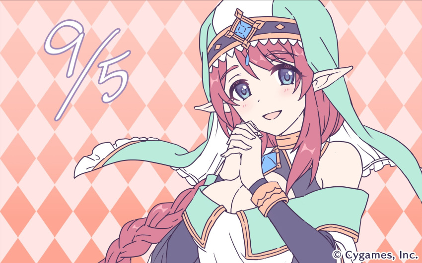 1girl, aikawa_misato, blue_eyes, cygames, dress, hands_together, highres, interlocked_fingers