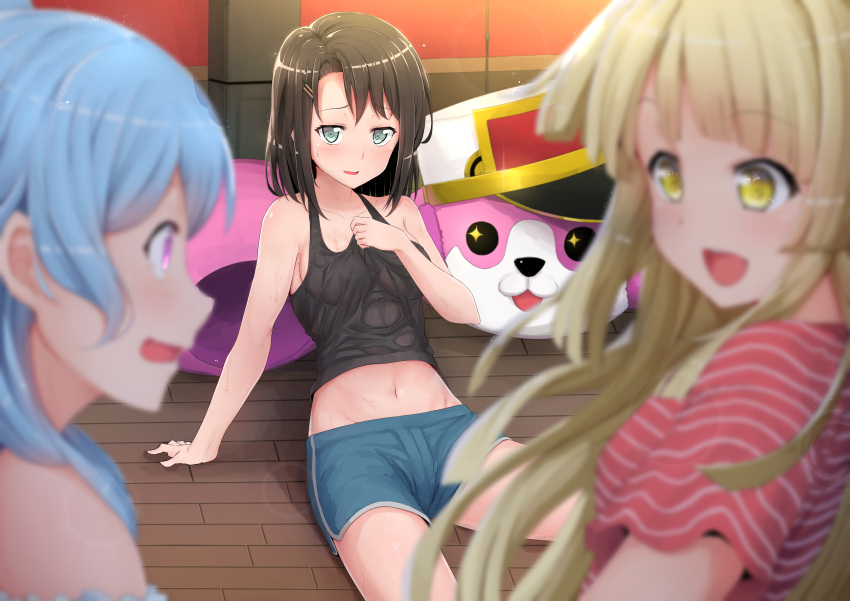 3girls, absurdres, animal_costume, bang_dream!, bangs, bear_costume, black_hair, black_tank_top