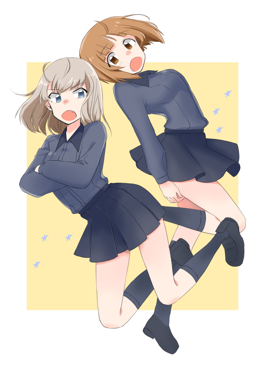 aaru_(kerogero1582), absurdres, black_footwear, black_legwear, black_skirt, blue_eyes, brown_eyes, brown_hair