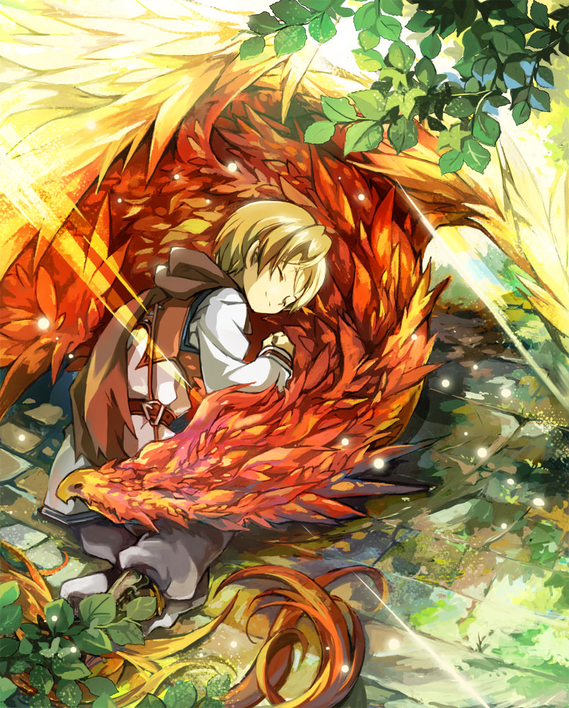 1boy, bahamut_lagoon, belt, blonde_hair, brown_cape, byuu, cape, closed_eyes