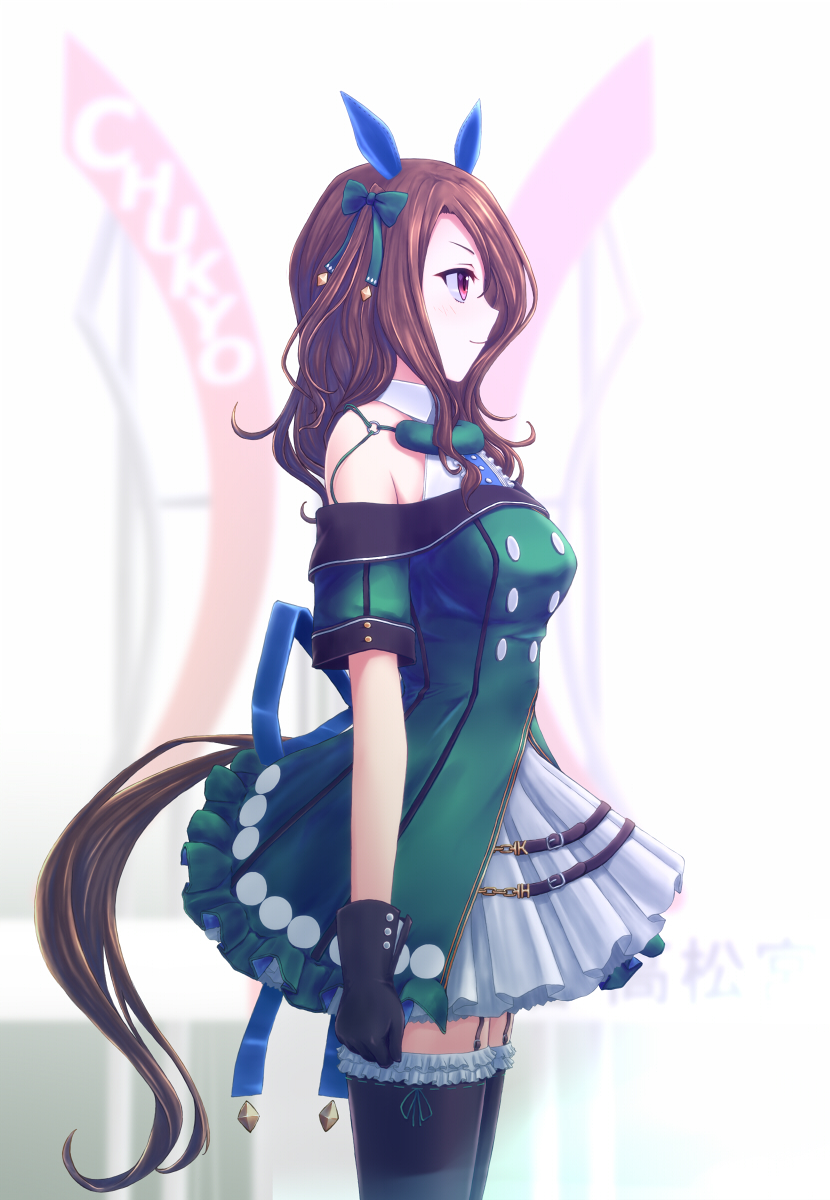1girl, animal_ears, aoki_chibe, arms_at_sides, belt, black_gloves, black_legwear, blurry