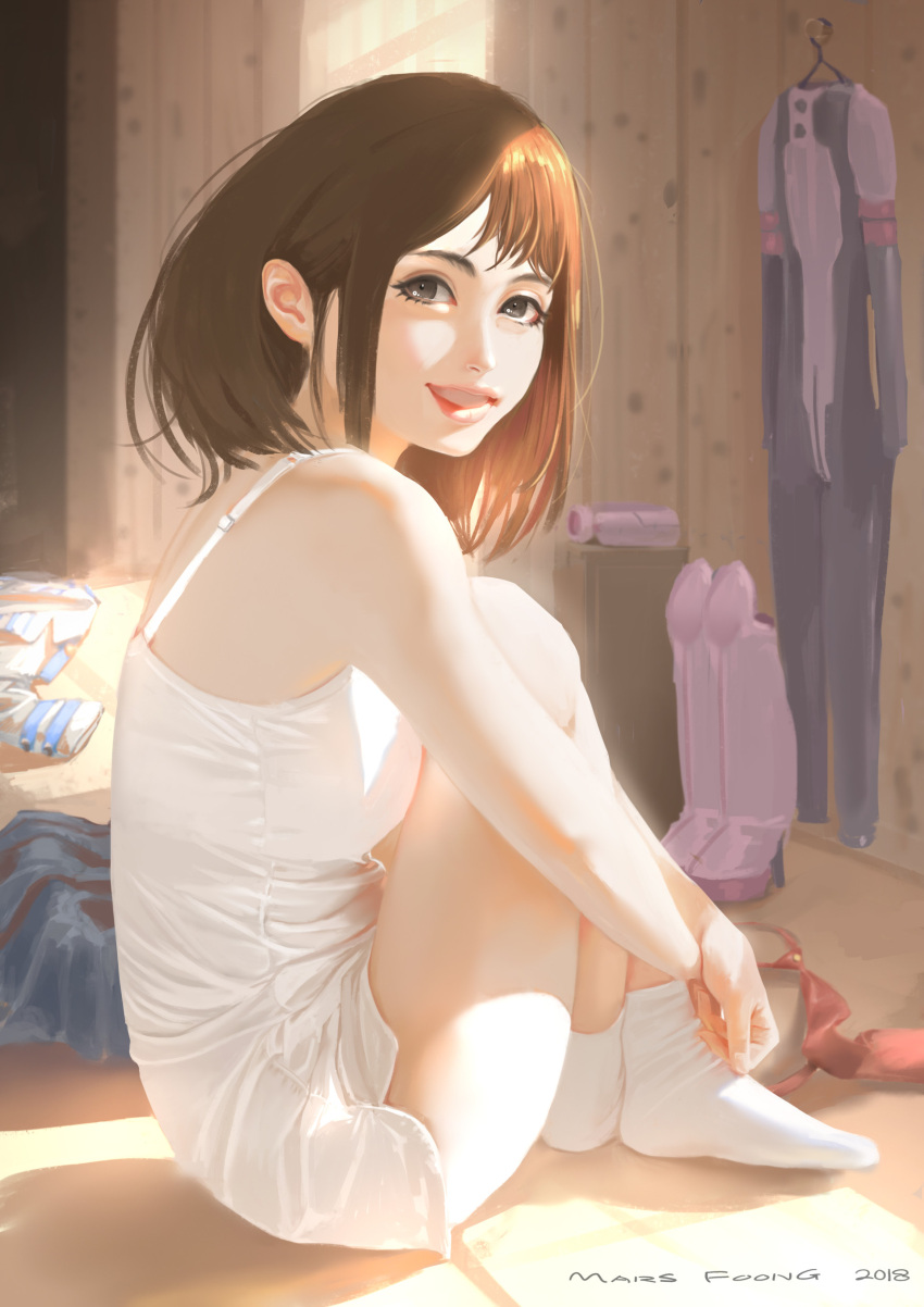 1girl, absurdres, artist_name, bare_shoulders, black_gloves, boku_no_hero_academia, breasts, brown_hair