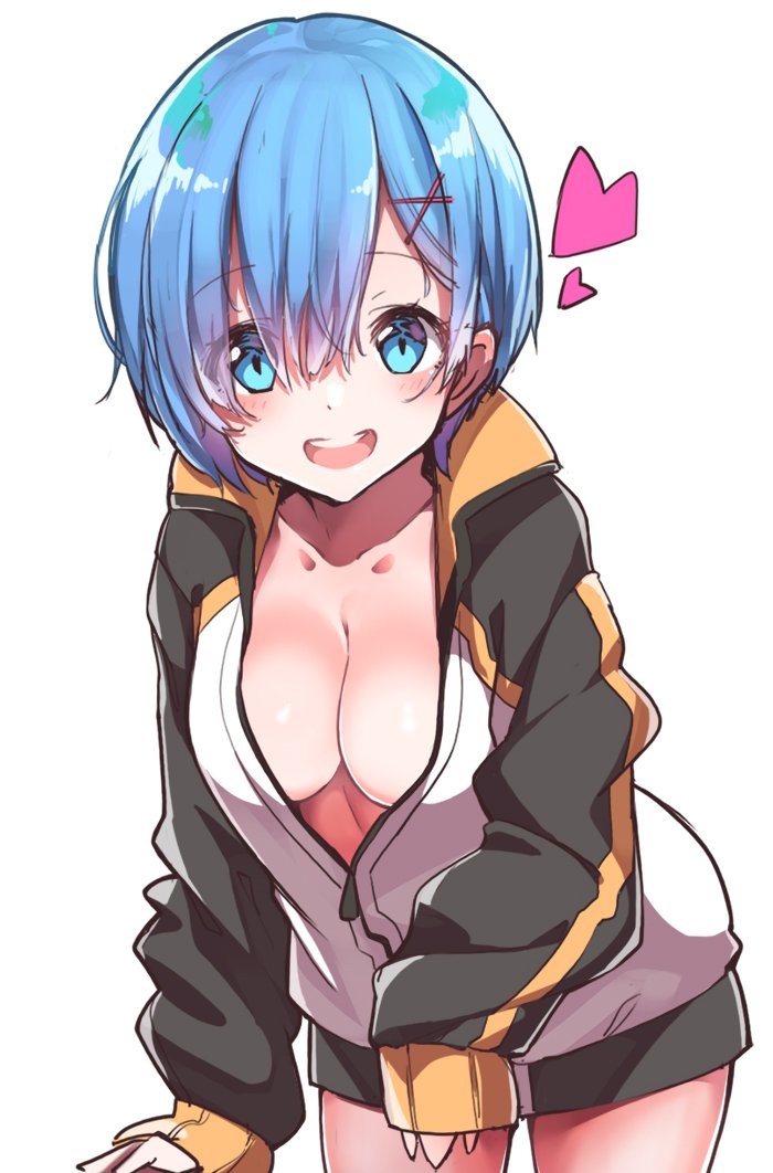 1girl, :d, blue_eyes, blue_hair, blush, breasts, cleavage, collarbone