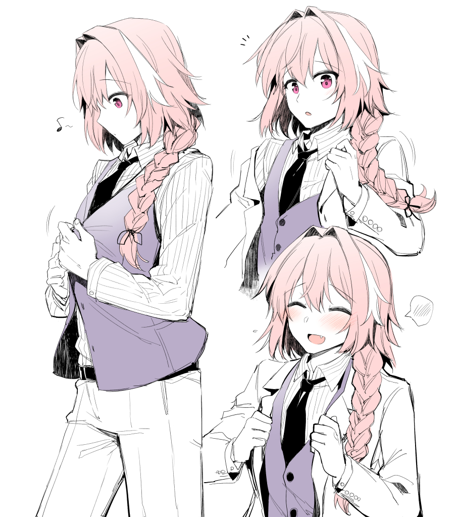 /\/\/\, 1boy, :o, ^_^, astolfo_(fate), bangs, belt, black_neckwear