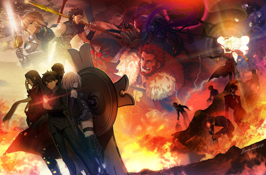 aora, armor, artoria_pendragon_(all), assassin_(fate/zero), beard, berserker_(fate/zero), caster_(fate/zero), command_spell